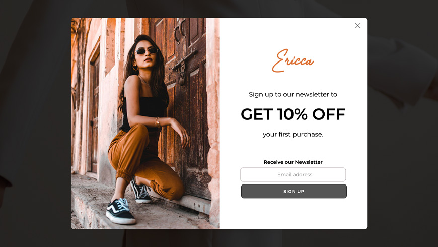 Email newsletter sign up popup example