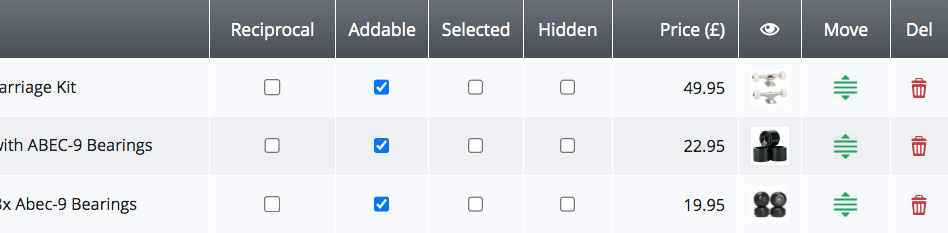 Other settings for Addable Related Products