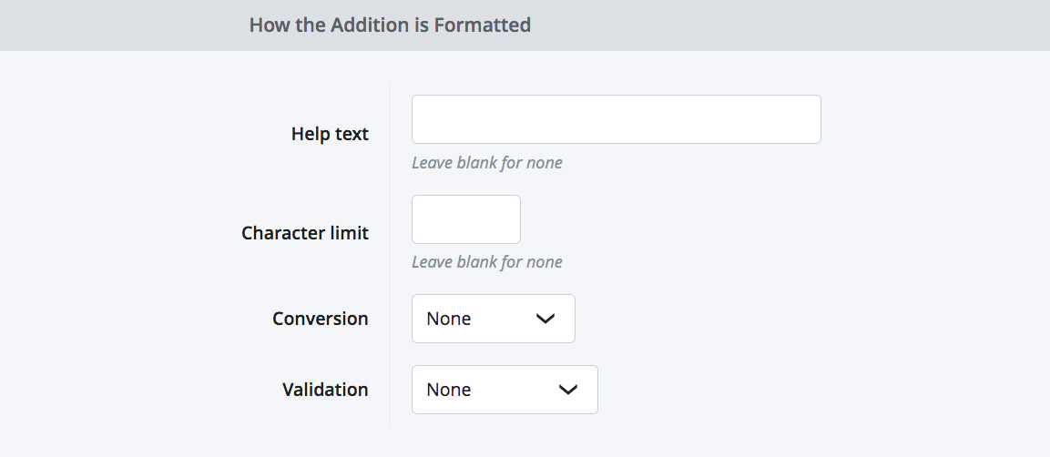 Formatting your Additions