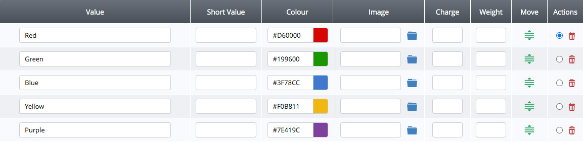 Setting up Option Values and colour swatches for Additions