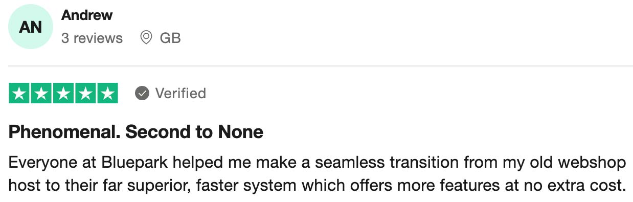A review of the Bluepark ecommerce platform on Trustpilot
