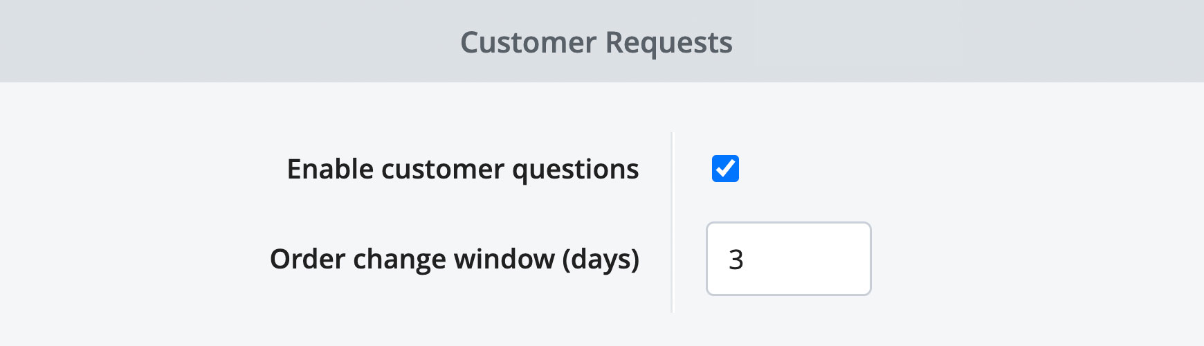 Settings for allowing customer questions after an order has been placed