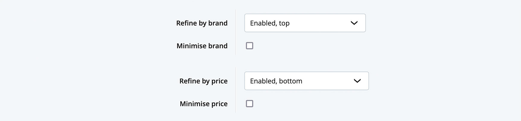 Filters block customisation settings