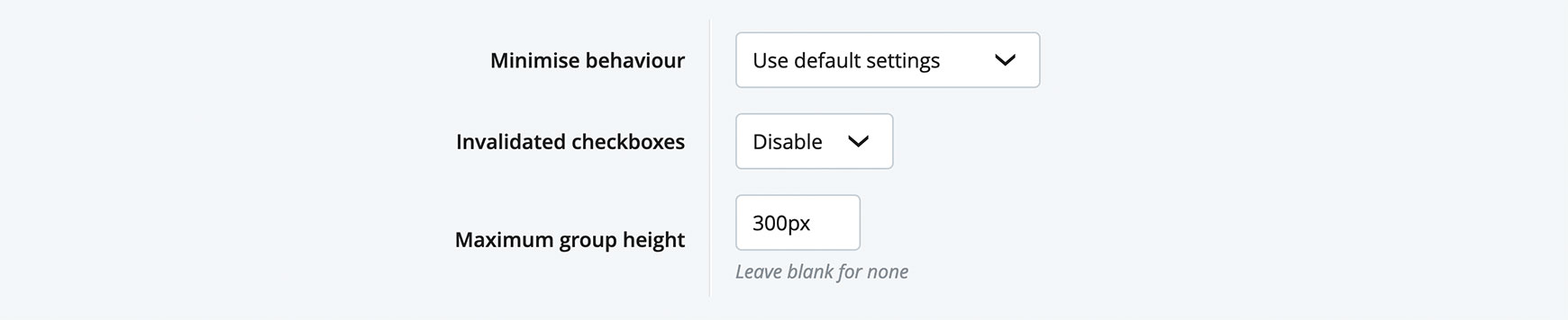 Filters block customisation settings