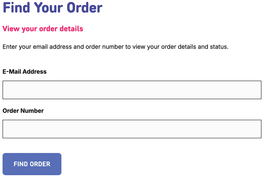 Find your order page to track order