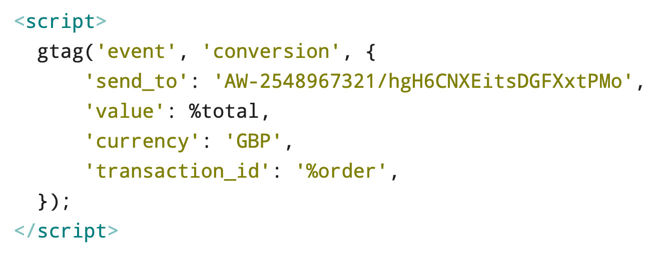 Google Ads conversion code