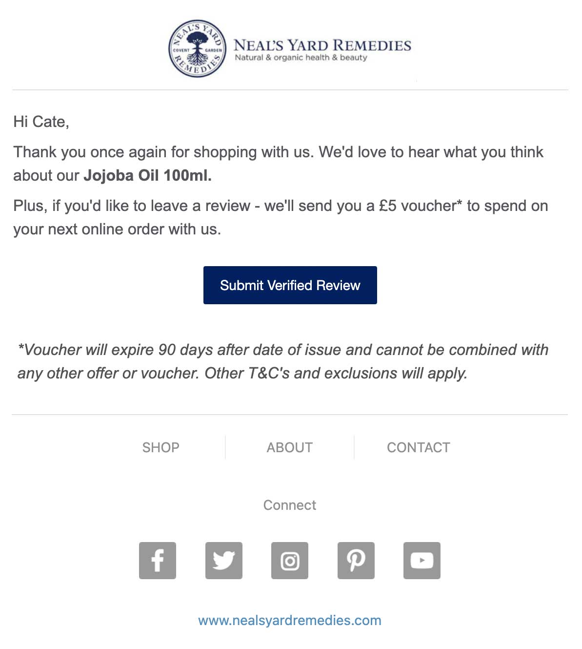 Neal's Yard Remedies product review email